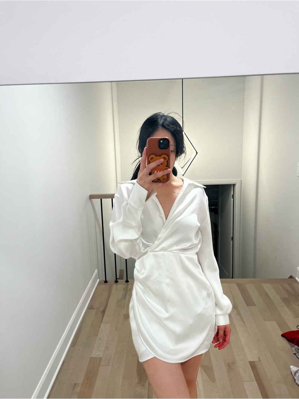 Zara White Satin Mini Wrap Dress